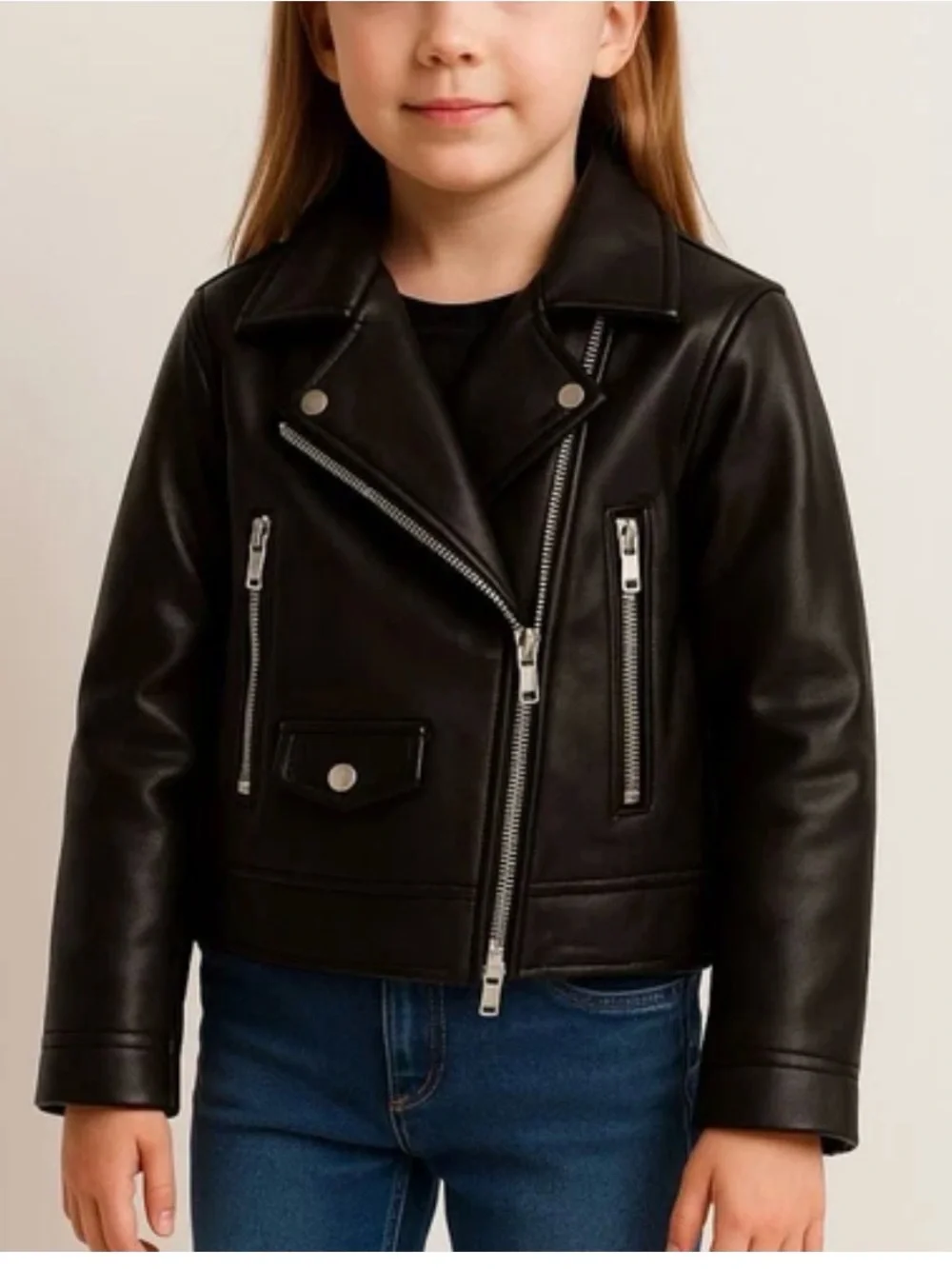 Zara Girls Black Faux Leather Moto Jacket Size 6 Biker Jacket